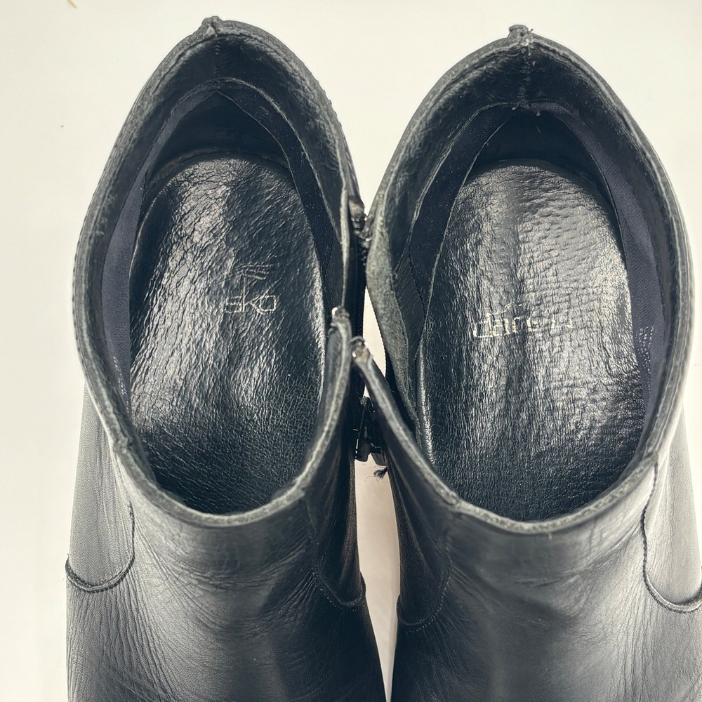 Dansko Maria Womens 38 Black Leather Ankle Boots Side Zip Clog Heel Shoes - Picture 10 of 13